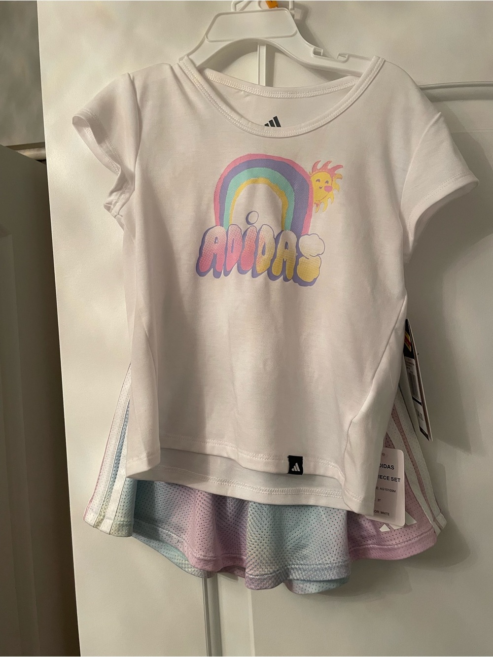 Adidas White Tee with Pastel Rainbow Skort Set